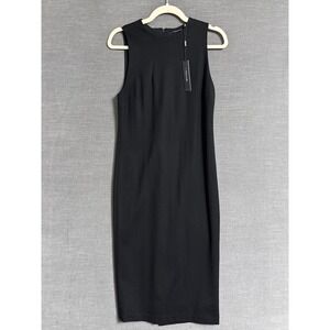 NEW T Tahari Dress S Black Ponte Knit Midi Pencil Sheath Classic LBD Cocktail